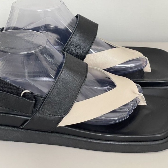 Alohas Decade BICOLOR Black Cream Leather Thong Platform Sandals - Picture 3 of 10